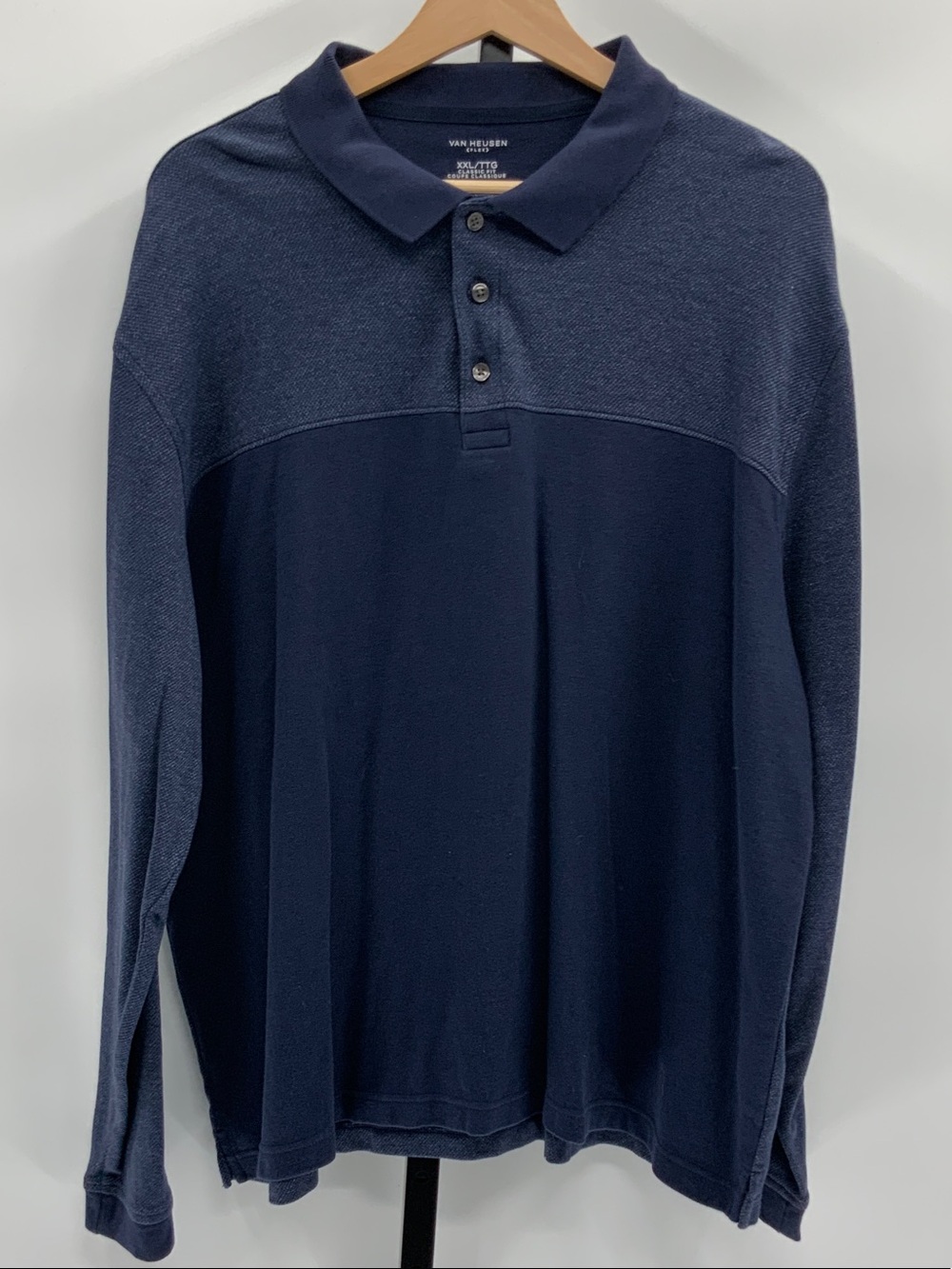Van Heusen Navy Two-Tone Long Sleeve Polo Shirt
